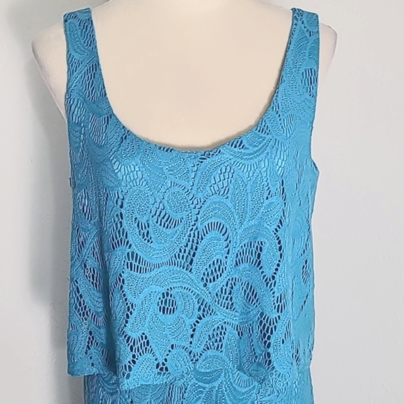 London Times Elegant Turquoise Lace Maxi-Dress, Size 12 - Picture 4 of 12